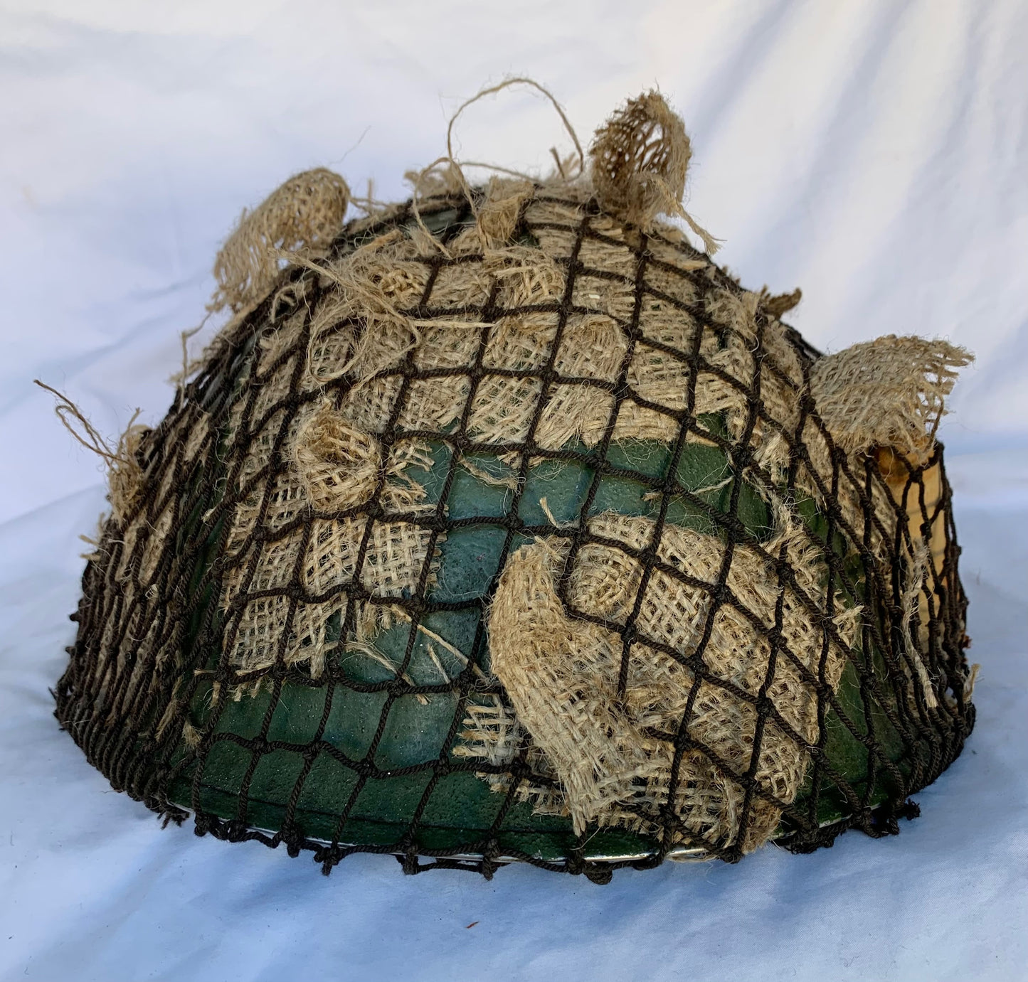 WW2 era British Mk4 Turtle Helmet with Helmet Net, Scrim and Shell Dressing Bandage